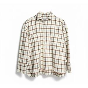 Everlane Women's Flannel Shirt Cream, Tan Long Sleeve Plaid Button Up Small